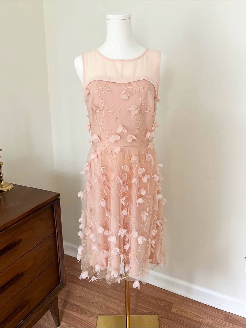 Whimsical Eva Franco Pink Floral Appliqué Dress